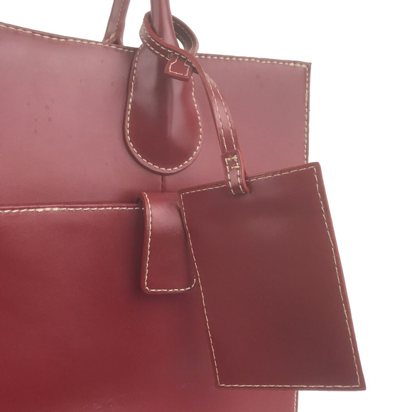 Wilsons Leather Red Structured Tote Attache Bag Handbag Fits Laptop 12" x 15.75” - Picture 2 of 16